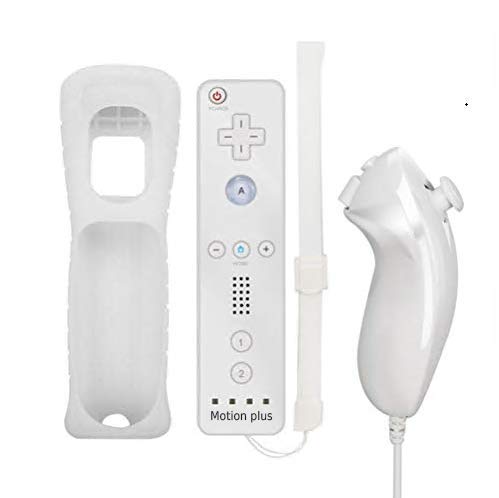 Mando a Distancia para Wii, Motion Plus mandos a Distancia y Nunchuck con Funda de Silicona para Wii y Wii U(Blanco Motion Plus)