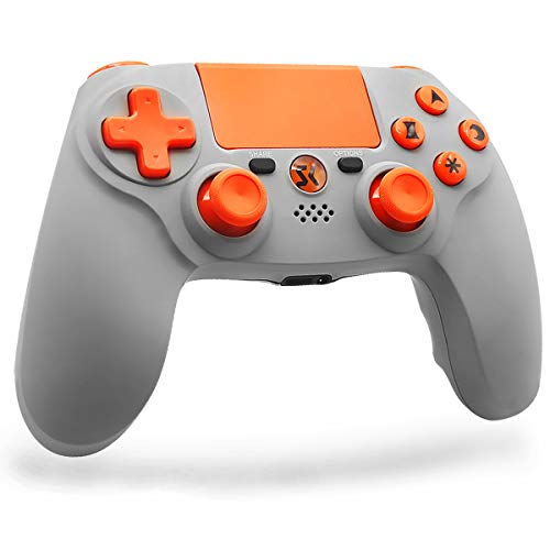 Mandos PS4 Inalambricos, Gamepad Controller para PlayStation 4 Inalámbrico de Doble Vibración SIX-AXIS con Touch Pad y Conector de Audio 3,5mm para PlayStation 4 / PS3 / PC (Naranja Gris)
