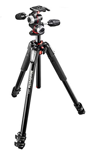 Manfrotto Trípode de Aluminio de 3 Secciones con Cabeza de 3 Vías, Kit de Accesorios de Fotografía Profesional, Trípode de Cámara con Cabezal