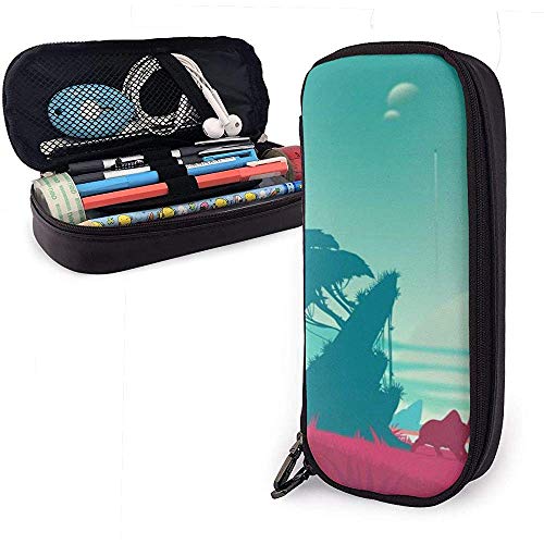 Mans Sky Vector Landscape PU Bolsa de cuero Bolsas de almacenamiento Lápiz de estudiante Oficina Papelería Bolsa Cremallera Carteras Bolsa de maquillaje