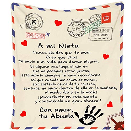 Manta de Carta Mensaje,Manta de Correo aéreo Edredones Impresos Abuela Abuelo a Nieta Carta De Mensaje Bendición Regalos de cumpleaños Navidad,Abuela A Nieta,150 * 220CM