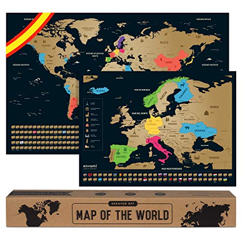 Mapa Mundi Rascar I Español I Más el mapa de Europa I Mapas del Mundo para Marcar Viajes I 68 X 43 CM I Plata I Scratch Off Travel Map Mapa Mundi Rascar I Español I Más el mapa de Europa I Mapas del Mundo para Marcar Viajes I 68 X 43 CM I Plata I Scratch Off Travel Map