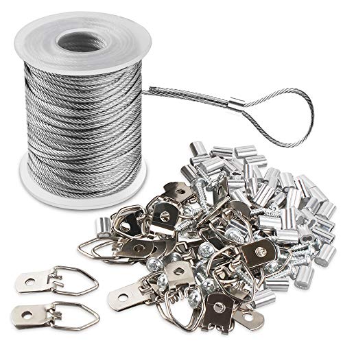 Marco de Imagen Juego de Cables Colgantes Bobina de Alambre Revestida de Vinilo de Acero Inoxidable Trenzado de 1,5 Mm x 100 Pies y 30 Piezas de Anillo En D y 30 Tornillos y 30 Tubo de Engarce. Marco de Imagen Juego de Cables Colgantes Bobina de Alambre Revestida de Vinilo de Acero Inoxidable Trenzado de 1,5 Mm x 100 Pies y 30 Piezas de Anillo En D y 30 Tornillos y 30 Tubo de Engarce.