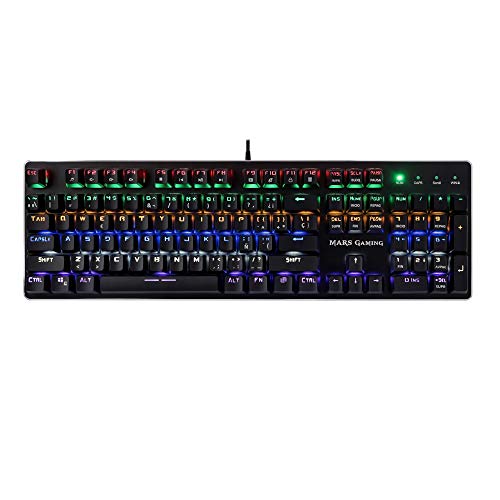 Mars Gaming MK4R - Teclado gaming para PC (Retroiluminado 6 colores, anti-ghosting, 10 perfiles luz, 6 efectos luz, Iluminación lateral RGB flow, 16 teclas control funciones, USB, Switch ROJO), negro