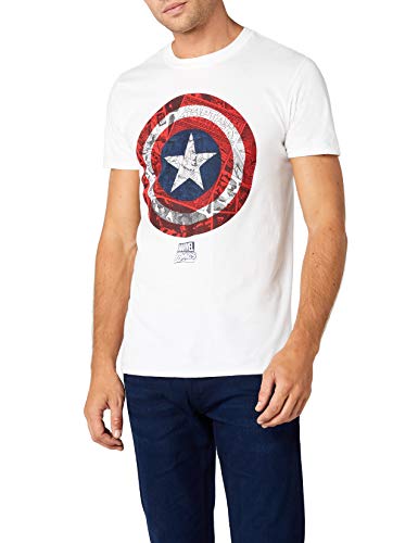 Marvel Ca Comic Shield Camiseta, Blanco, L para Hombre