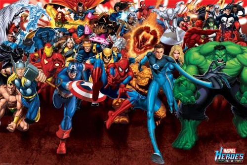 Marvel Póster de héroes de ataque multicolor, 61 x 91,5 cm