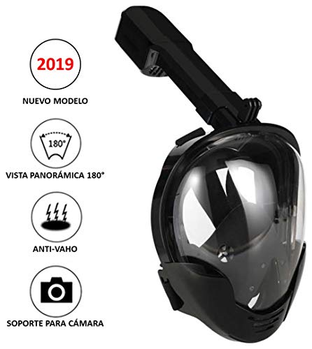 Máscara de Snorkel | Máscara de Buceo | Visión panorámica 180° Real | Pantalla Curva | Sistema antivaho | Soporte para cámara Deportiva | Talla Infantil S-M