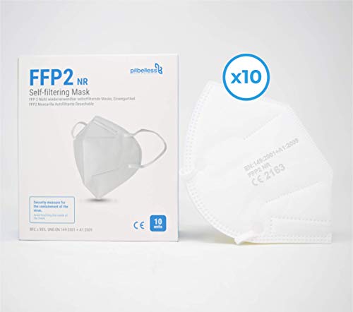 Mascarilla FPP2/KN95 - Caja 10 uds. Mascarilla protectora respiratoria con certificado CE europeo - Alta Filtración (5 capas) - Embolsado individualmente. desechables - Made in Spain