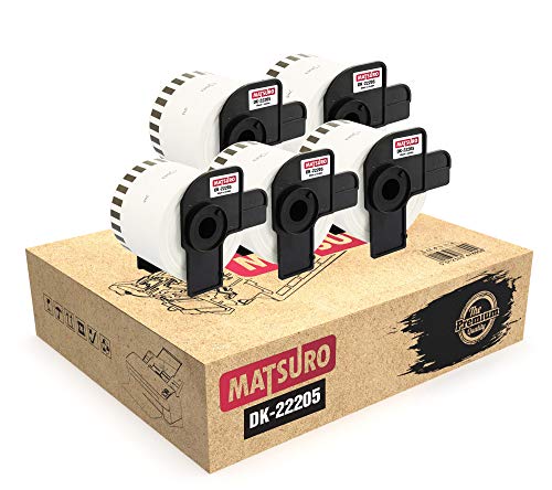 Matsuro Original | Compatibles Rollos Etiquetas Continuas Reemplazo para BROTHER P-TOUCH DK-22205 DK22205 (62 mm x 30,48 m | Paquete de 5)