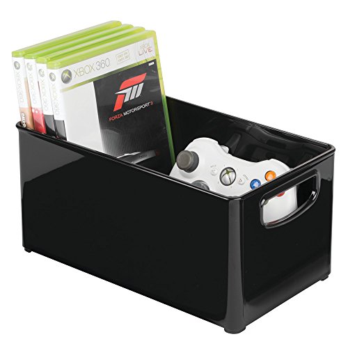 mDesign Caja organizadora para DVD, CD y Videojuegos – Práctica Caja para DVD con Asas, fácil de Transportar – Caja de plástico Porta DVD para películas, Series o Juegos de Consola – Negro