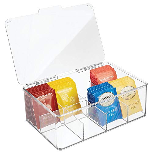 mDesign Caja para té con 8 Compartimentos – Caja para Bolsas de té con Tapa abatible para Proteger el Contenido – Caja de plástico para Guardar té e infusiones – Transparente mDesign Caja para té con 8 Compartimentos – Caja para Bolsas de té con Tapa abatible para Proteger el Contenido – Caja de plástico para Guardar té e infusiones – Transparente