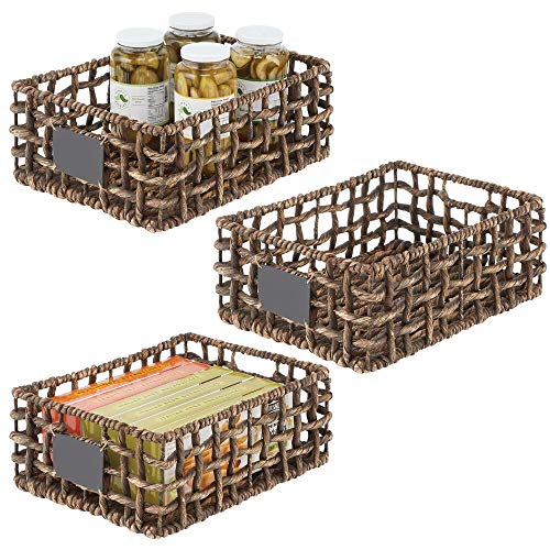 mDesign Juego de 3 cestas organizadoras para armario o estante – Canasta trenzada de jacinto de agua con etiqueta – Cesto extraíble con asas para baño, cocina, etc.– 40,6 x 30,5 x 15,2 cm – marrón mDesign Juego de 3 cestas organizadoras para armario o estante – Canasta trenzada de jacinto de agua con etiqueta – Cesto extraíble con asas para baño, cocina, etc.– 40,6 x 30,5 x 15,2 cm – marrón