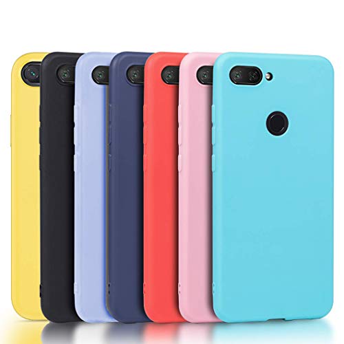 Meeter 7 x Funda para Xiaomi Mi 8 Lite, Ultra Fina Carcasa Silicona TPU de Alta Resistencia y Flexibilidad (Negro+ Rojo+ Azul Oscuro + Rosa + Lavanda + Amarillo + Azul Cielo)