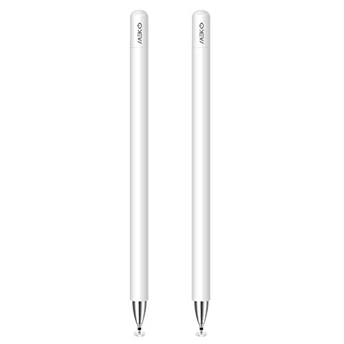 MEKO 2 unidades de lápiz óptico 2 en 1 Stylus Pen universal lápiz táctil 100% compatible con todas las tabletas táctiles iPhone iPad Surface Huawei etc. Tapa magnética (blanco)