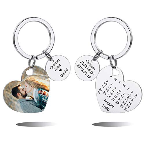 MeMeDIY Llavero Personalizado Aniversario Relación de Boda Regalos Grabado Nombres Fecha Foto Imágenes Llavero Personalizado de Acero Inoxidable para Hombres Mujeres Novio Novia (Redondo + Corazón) MeMeDIY Llavero Personalizado Aniversario Relación de Boda Regalos Grabado Nombres Fecha Foto Imágenes Llavero Personalizado de Acero Inoxidable para Hombres Mujeres Novio Novia (Redondo + Corazón)