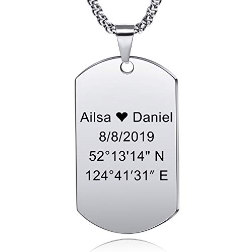 MeMeDIY Nombre De Grabado Personalizado con Etiqueta De Perro Collar Cadena Colgante para Hombre Mujere Acero Inoxidable, con 4 Regalos: 2 Cadenas, Llavero, Silenciador (5 Colores) (Plata) MeMeDIY Nombre De Grabado Personalizado con Etiqueta De Perro Collar Cadena Colgante para Hombre Mujere Acero Inoxidable, con 4 Regalos: 2 Cadenas, Llavero, Silenciador (5 Colores) (Plata)