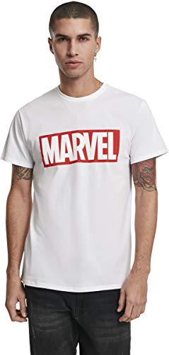 MERCHCODE Marvel - Camiseta para Hombre con Logotipo Impreso de la Editorial, Hombre, Camiseta, MC466, Blanco, Medium