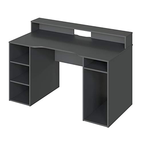 Mesa Gamer, Mesa de Ordenador , Modelo Ozone, Acabado en Gris Antracita, Medidas: 136 cm (Largo) x 67 cm (Ancho) x 73-88 cm (Alto)