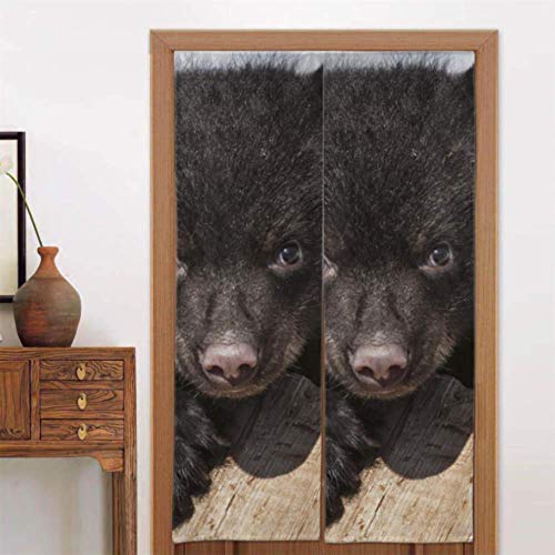 Mesllings 86 x 143 cm cortinas plegables para puerta americana negro oso cachorro escalada jugar dormitorio cenefa cortinas niños cocina tipo largo para decoración de puerta