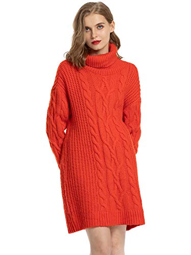 MessBebe Jersey Mujer Largo Vestido Jersey Invierno Cuello Alto Manga Larga Vestido Tejido de Punto Grueso Suéter Gran Tamaño Chaqueta Mini Falta Ropa Elegante para Mujer Fiesta Negocios Casa