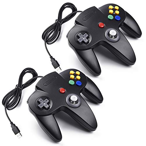 miadore 2X USB N64 Control Gamepad Joystic Mando de Juegos para PC Mac Windows (Noir x2)