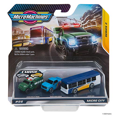 Micro Machines Paquete de Inicio, Ciudad - Incluye 3 vehículos, autobuses y Camiones, Posibilidad de Algo Raro - colección de Coches de Juguete