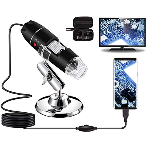 Microscopio Digital USB 40X a 1000X, Bysameyee 8 LED Cámara de endoscopio de Aumento con Estuche y Soporte de Metal, Compatible para Android Windows 7 8 10 Linux Mac Microscopio Digital USB 40X a 1000X, Bysameyee 8 LED Cámara de endoscopio de Aumento con Estuche y Soporte de Metal, Compatible para Android Windows 7 8 10 Linux Mac