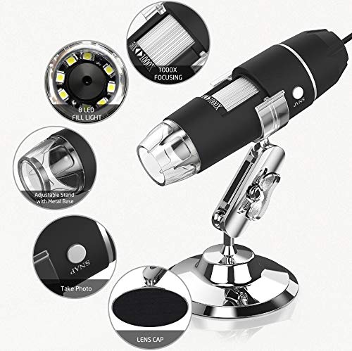 Microscopio USB, Splaks 1000x de Alta Potencia USB Microscopio Digital 3 en 1 Microscopio Digital con 8 Luces LED y Soporte para Microscopio Compatible con Windows, Android y Mac Microscopio USB, Splaks 1000x de Alta Potencia USB Microscopio Digital 3 en 1 Microscopio Digital con 8 Luces LED y Soporte para Microscopio Compatible con Windows, Android y Mac