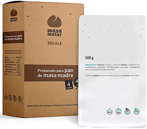 Microset Masa Madre Activa para 4 Kilos de Pan - 3 lactobacilos, levaduras y Malta ecológica - Pan fácil de Hacer - Contiene 4 Sobres de 100g para Mezclar con 500g de harina y 400 ml de Agua Cada uno