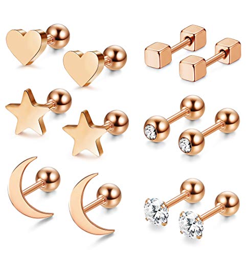Milacolato 6 pares de pendientes de bola de acero inoxidable para hombres mujeres CZ cartílago Helix Ear Piercing Milacolato 6 pares de pendientes de bola de acero inoxidable para hombres mujeres CZ cartílago Helix Ear Piercing