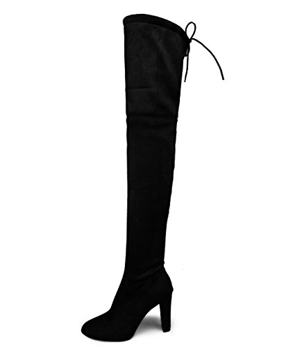 Minetom Mujer Atractivo Moda Invierno Boots Por Encima Rodilla Botas Zapatos De Tacón Alto Sobre Las Botas De Rodilla Negro EU 37