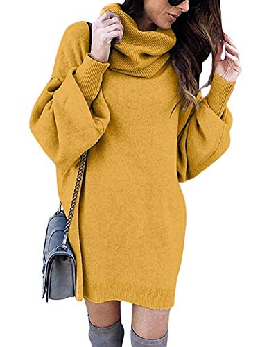 Minetom Vestido de Otoño Invierno Mujer Casual Manga Larga Suéter Jersey Mini Vestido Corto de Punto Suelto Oversized Fiesta Noche Dress Amarillo ES 34