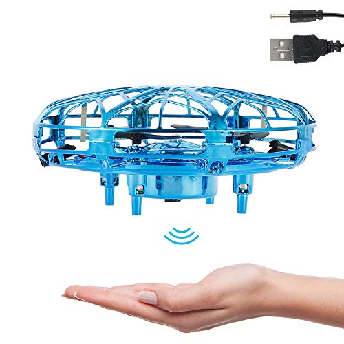 Mini Drone UFO con Luces LED Flying Ball para Niños Recargable UFO Drone Movimiento Control A Mano (Azul)