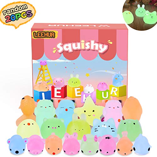 Mini Squishy Fluorescentes Kawaii Squishys Lindos Juguete Suave de Alivio de Estrés, Juguete Pegajoso de Silicona Animales para Niños y Adultos, Sin tóxico, 20 Pcs (Patrón de Animales al Azar)