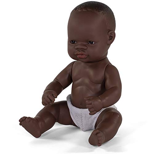 Miniland- Baby Africano Niño 32cm. Muñeco, Color Piel (31033)