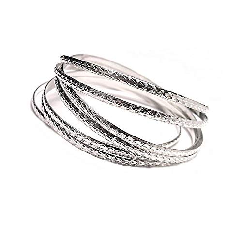 Minoplata Pulseras Semanario de Plata de Ley talladas 3 Mm. y 60 Mm. diámetro un Conjunto formado por Siete Pulseras con un diseño Precioso Ideales para una Mujer Que Adora los complementos Elegantes