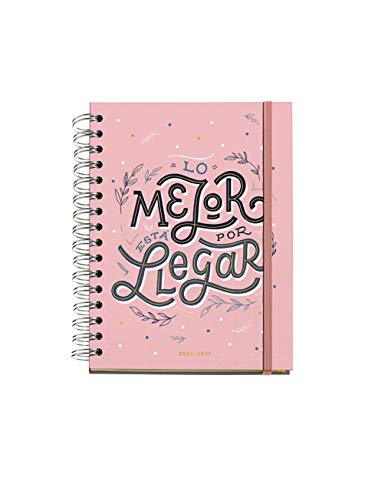 Miquelrius - Agenda Anual 2021 Happy Letters - Español, Día Página, Tamaño 155 X 213 Mm (~A5), Papel 90G, Cubierta Rígida Cartón Forrado, Color Rosa, Mejor por Llegar