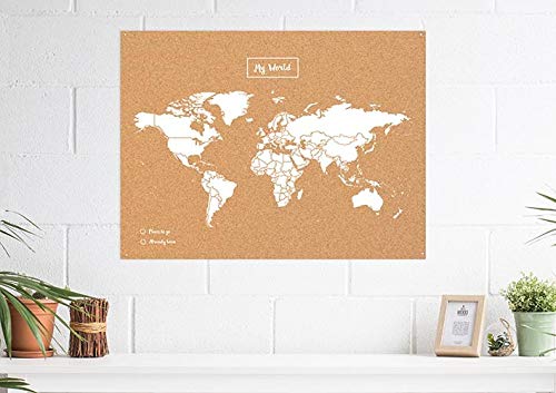 Miss Wood Map L, Mapa del Mundo de Corcho, 45 x 60 cm, Natural/ Blanco Miss Wood Map L, Mapa del Mundo de Corcho, 45 x 60 cm, Natural/ Blanco