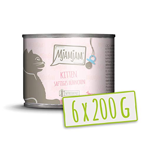 MjAMjAM - Pienso acuoso para Gatitos - Comida para Gatitos de Pollo jugoso Refinado con Aceite de salmón - Sin Cereales - 6 x 200 g