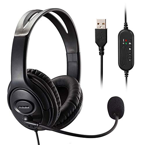 MKTBA Auriculares para Ordenador, Auriculares para PC, Auriculares USB Ultra cómodos con micrófono con cancelación de Ruido y Controles de Audio, Voz más Clara súper livianos estéreo (Black)