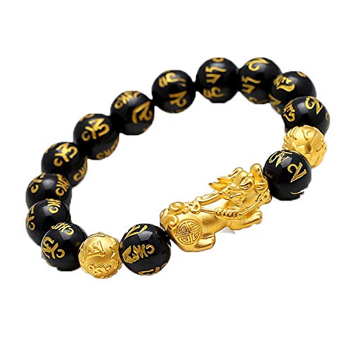 MLUYOCP Pulsera de Cuentas de Mantra de obsidiana Feng Shui, Pulseras de Buena Suerte elásticas Ajustables de China Pi Xiu, Cuentas de Amuleto para atraer Dinero de Riqueza, joyería de Feng Shui (A)