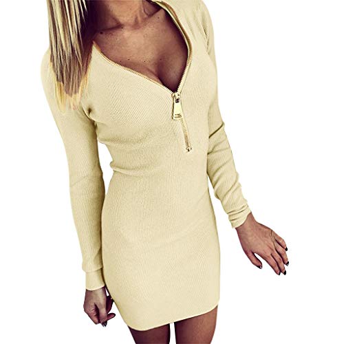 MMcloud TamañO Grande Sexy Vestido Casual Cuello V Profundo Cremallera Calor Diario Vestido Ajustado Mini Falda