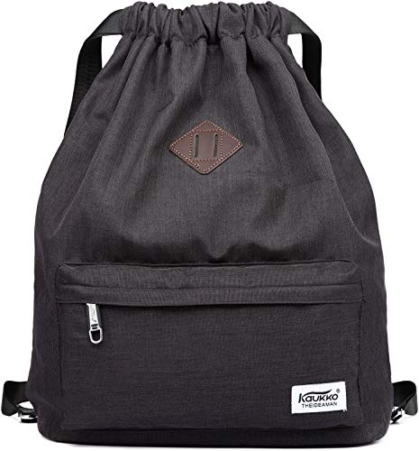 Mochila Cordon para Deportes KAUKKO Bolso Oxford Unisex para Nadar/Surfear/Viajar/Hacer Senderismo/Yoga (Negro)