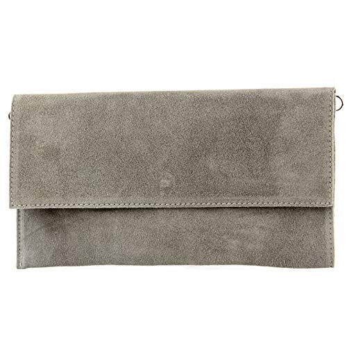 modamoda de - cuero italiano de embrague T151 Pequeño Gamuza, Color:gris amarillento