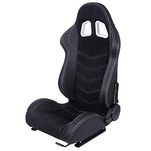 MODAUTO Asiento Deportivo Coche, Semibaquet Ajustable, de Alcantara y Cuero, con Ríeles incluidos, Conductor y Pasajero, Universal para Coche y Simulador de Conducción, Modelo N320L, Negro