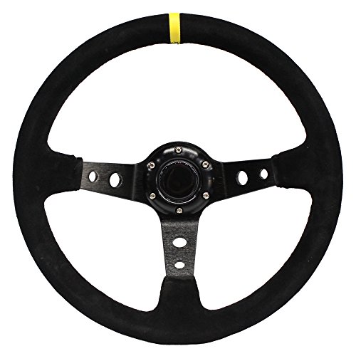 MODAUTO Volante Deportivo Universal, Desplazado, de Piel Vuelta, Diámetro 350mm, Modelo G001, Negro