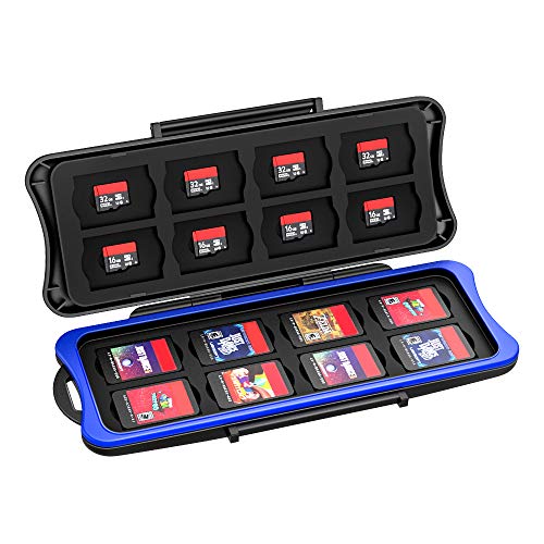 MoKo Caja Protectora Compatible con Tarjeta de Juego de Nintendo Switch, Bolsa PC Concha Dura Portátil con 16 Puestos de Cartucho de Juego, Estuche Transparente para Almacenar Tarjeta de Juego - Negro