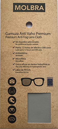 MOLBRA Gamuza Premium Microfibra Anti-Vaho - 12 Horas de Efecto y 300 Usos - Sin Líquidos Adicionales - Libre de P.F.O.A. - Reach Compliance (UE) - Válida para Lentes hidrofóbicas.