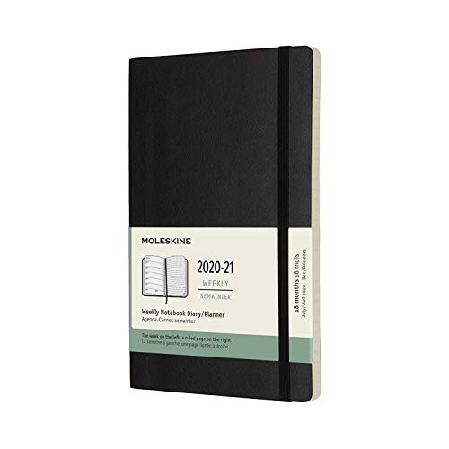 Moleskine - Agenda Semanal de 18 Meses, Agenda Semanal 2020/2021, Agenda Semana Vista con Tapa Dura y Cierre Elástico, Tamaño Grande 13 x 21 cm, Color Negro, 208 Páginas Moleskine - Agenda Semanal de 18 Meses, Agenda Semanal 2020/2021, Agenda Semana Vista con Tapa Dura y Cierre Elástico, Tamaño Grande 13 x 21 cm, Color Negro, 208 Páginas