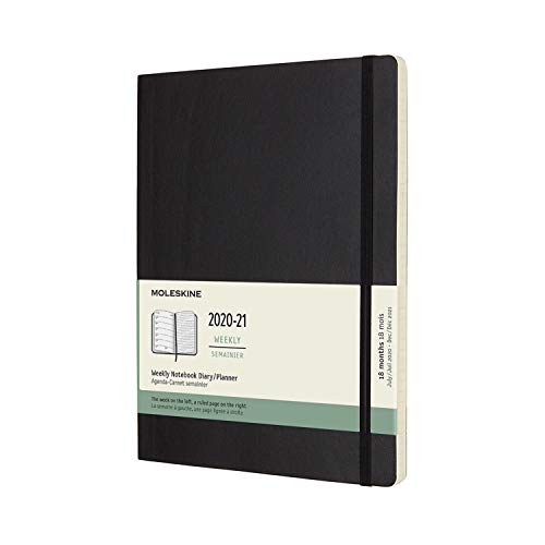 Moleskine - Agenda Semanal de 18 Meses, Agenda Semanal 2020/2021, Agenda Semana Vista con Tapa Dura y Cierre Elástico, Tamaño XL 19 x 25 cm, Color Negro, 208 Páginas Moleskine - Agenda Semanal de 18 Meses, Agenda Semanal 2020/2021, Agenda Semana Vista con Tapa Dura y Cierre Elástico, Tamaño XL 19 x 25 cm, Color Negro, 208 Páginas
